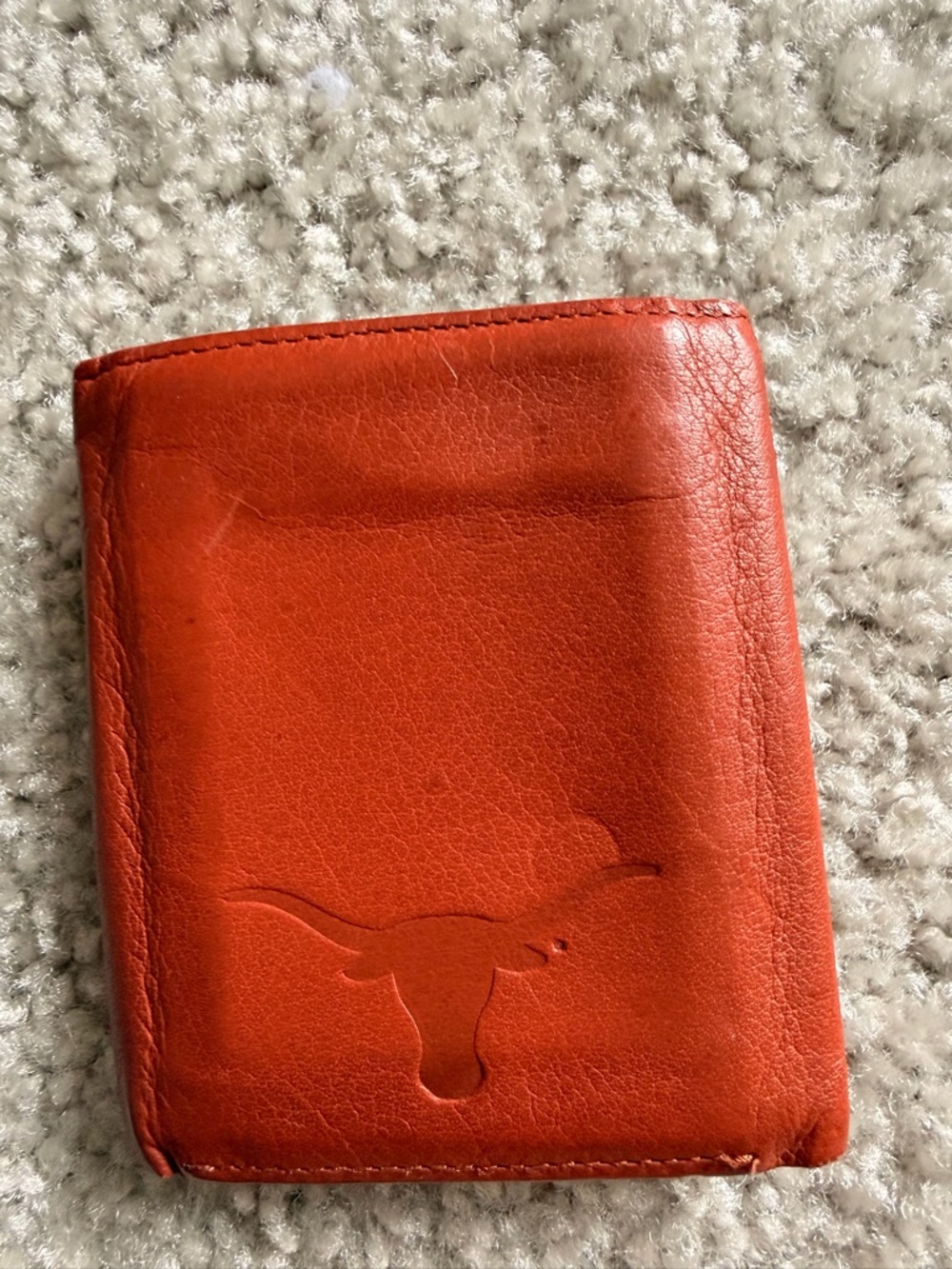 Orange Leather Card Holder with Longhorn Deboss